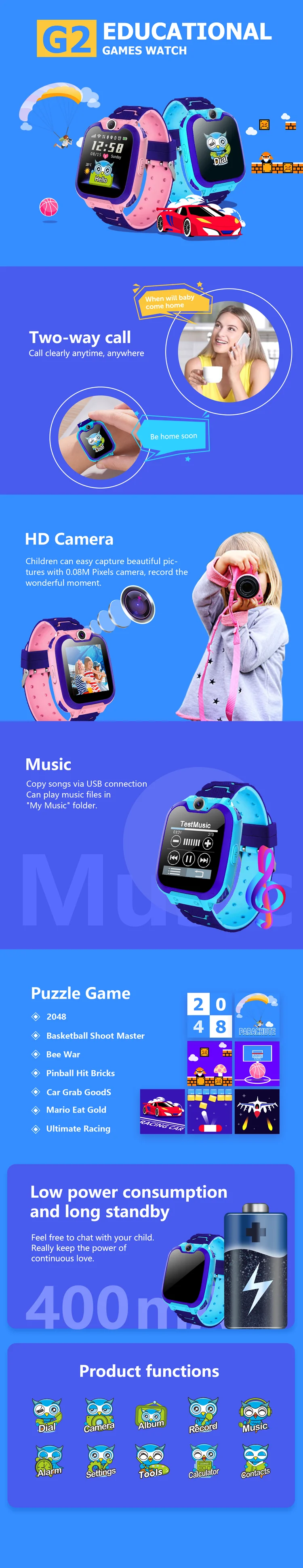 1.54 inch LBS tracking smartwatch for children with camera G2 Kids Smart Watch