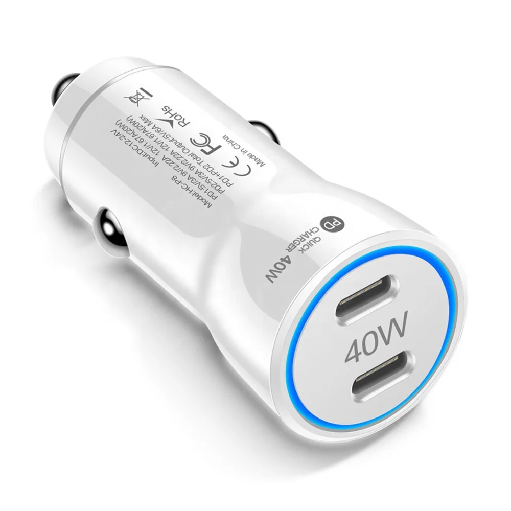 OEM Logo Universal mobile cell phone mini metal dual pd 24v 12v usb type c port 20w 40w car charger for Samsung for iphone