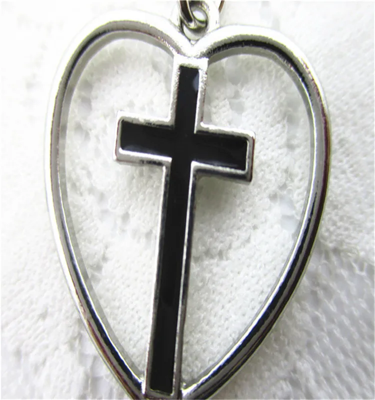 
double rows of pendant cross in heart christian jewelry 