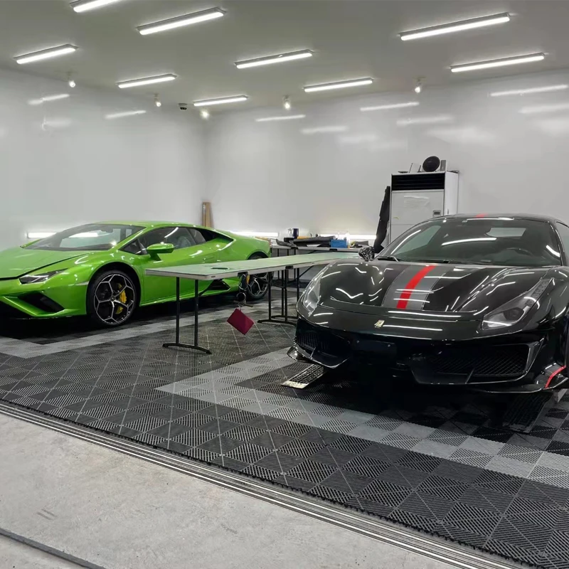 Wholesale Easy install garage interlocking pp floor tiles covering for Car Detailing Shop plastic garage floor tiles