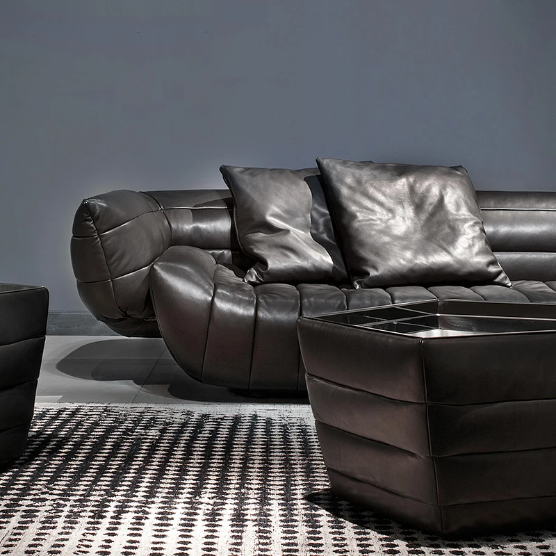 Luxury Villa Sofas Living Room Furniture Set Italian Leather Banana Tactile Sofa Sectional Couch