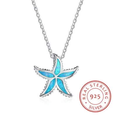 Opal Sea Life Jewelry 925 Sterling Silver Fashion Jewelry Australian Opal Pendant Animal Beauty Blue Opal Starfish Charm Pendant