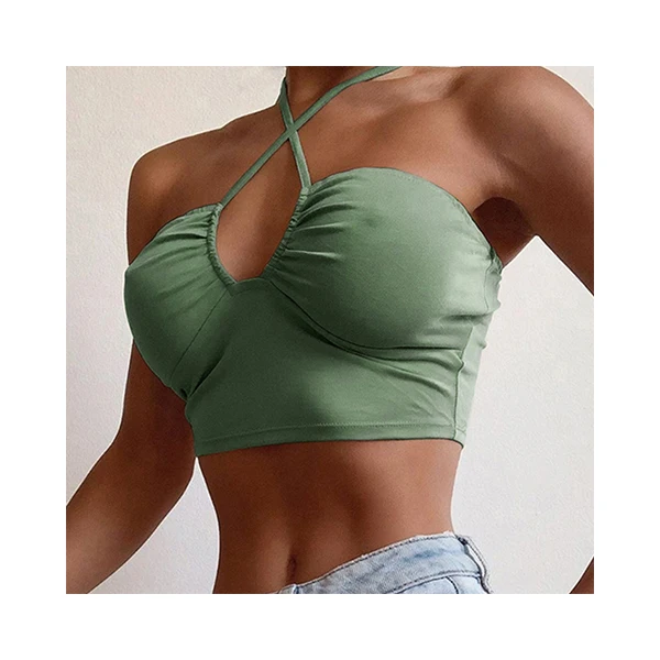 YH1442 2020 Fashion Hollow Out Halter Knitted Women Backless Street White Short Tank Tops