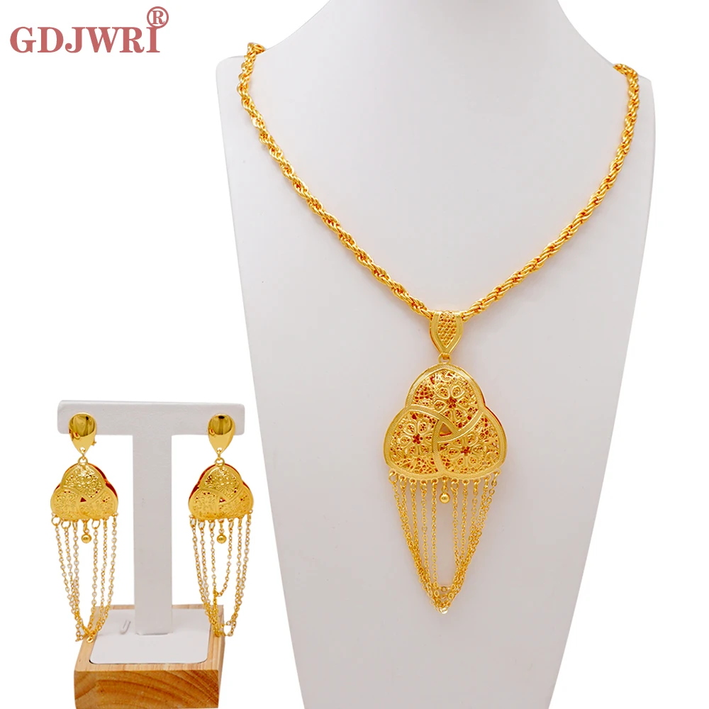 GDJWRI BJ1244 luxury fashion wedding women 24k gold dubai gold  jewelry necklace set women 14k gold