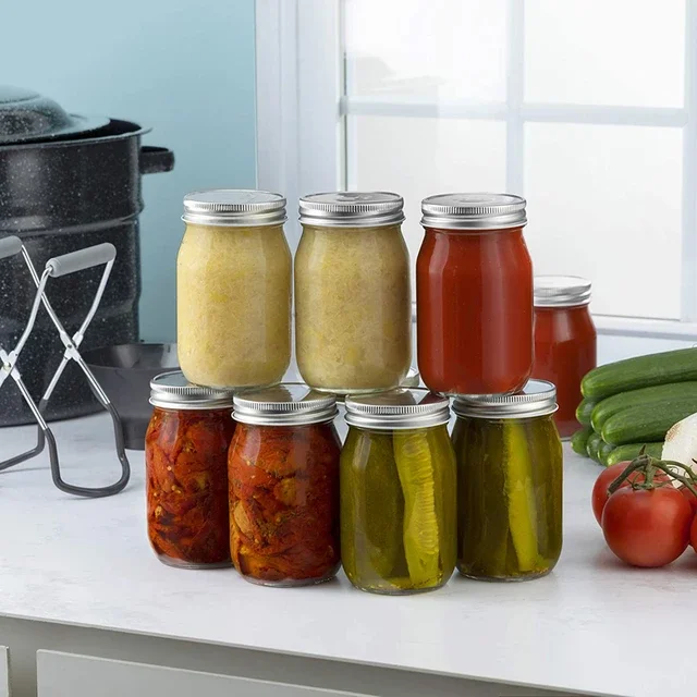 Hot Selling Different Size Food Container 16Oz 16 Oz 500Ml Airtight Sealed Glass Mason Jar With Lid In Bulk For Canning Food