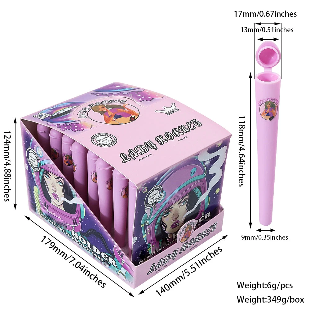 LADY HORNET King Size Cone 118mm Pink Plastic Tube Air tight SmellProof Pre Storage Container Roll Tube