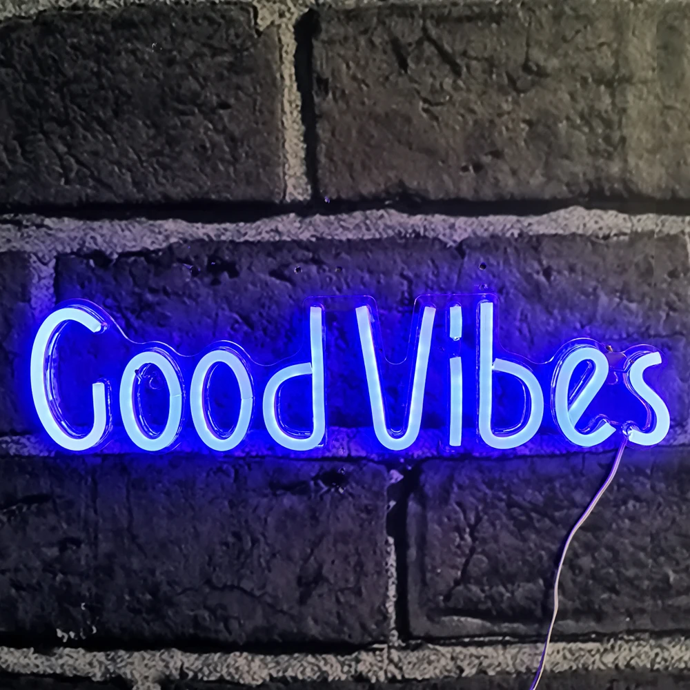 LED NEON Sign Good vibes, Wall Hanging Neon Lamp USB Powered, Neon Light Sign Wedding Christmas Birthday Party Home Gift decorative neon sign light night