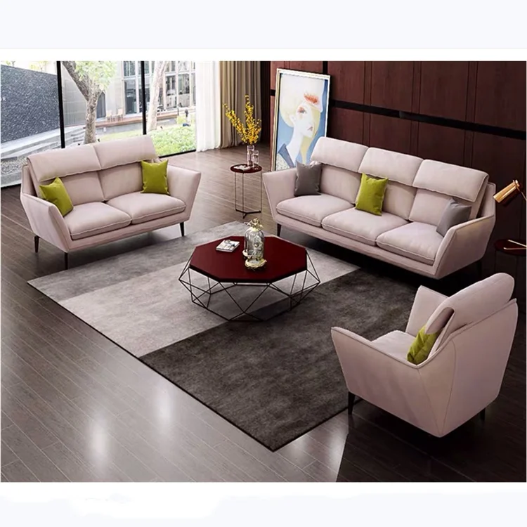 Home living room furniture sofa set White Couch Wide 7 Seater Sofa With Wooden Armrest
