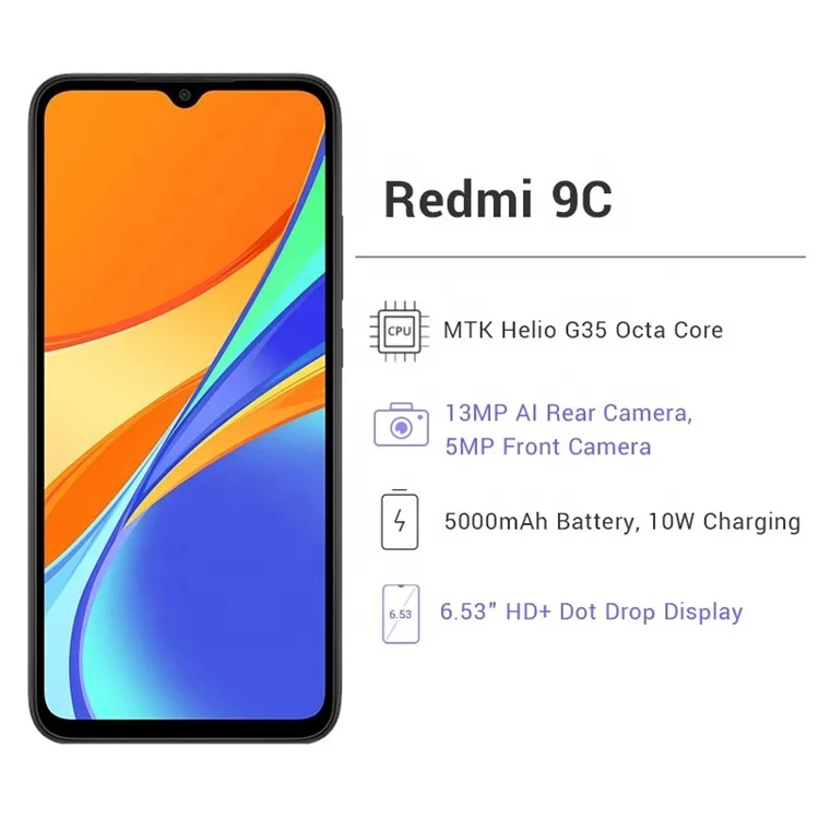 Global Version Xiaomi Redmi 9C 3GB 64GB Smartphone 6.53 Inch 13MP Triple Camera 5000mAh MTK Helio G35 Octa Core 4G Mobile Phone