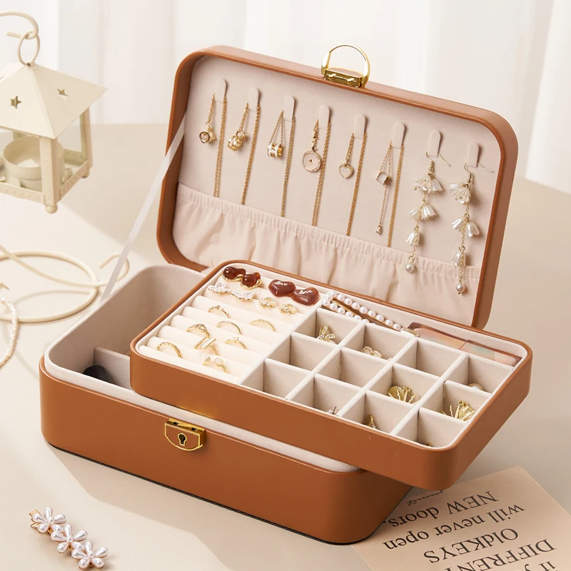 Wholesale Factory Price Double Layer Jewellery Box Multi-function PU Leather Jewelry Storage Box With Lock