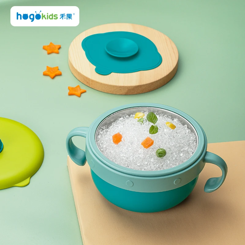 Custom Packaging Stainless Steel Water Injection Heat Preservation  Baby Suction Bowl  Feeding Bowls for Baby