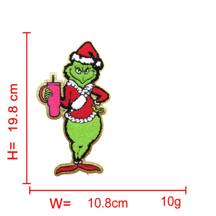 New Design Big size Iron on Gold Gliter Santa Baby Snowman Christmas Chenille Patch