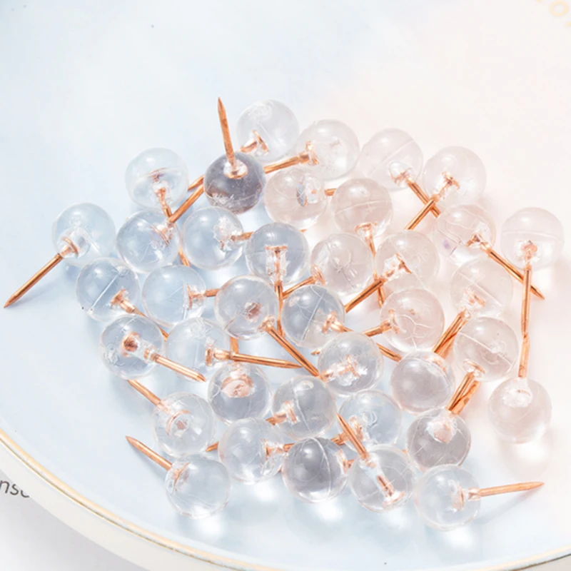 80 PCS Transparent Thumbtacks Rose Gold Round Head Map Tacks with Steel Needle Points for Map Drawing Cork Notice Board Office