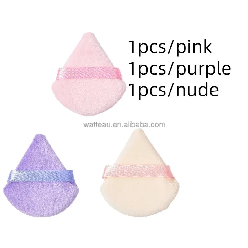 Triangular Velvet Setting Dry Powder Applicator Super Soft Double Sided Cushion Short Pile Flocking Powder Puff Makeup Sponge