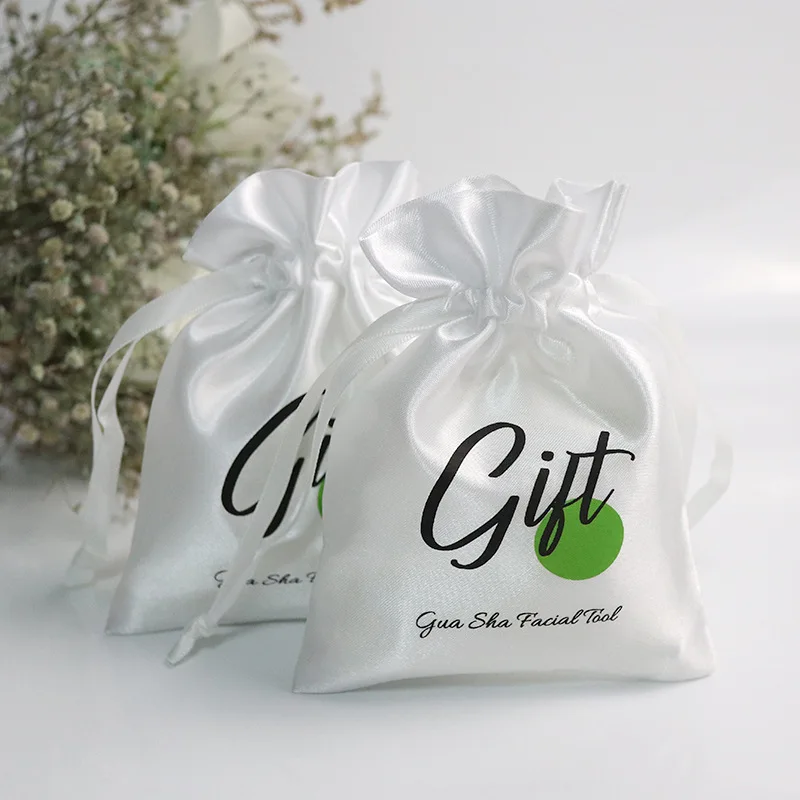 Custom Printed Silk Clothing Underwear Caps Satin Shoe Pouch Hair Dryer Packaging Luxury Gift Drawstring Bags