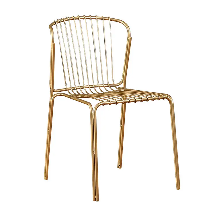 Lounge Gold Metal Fabric Mesh Outdoor Gold White Bedroom Wire Chair with Wire Base
