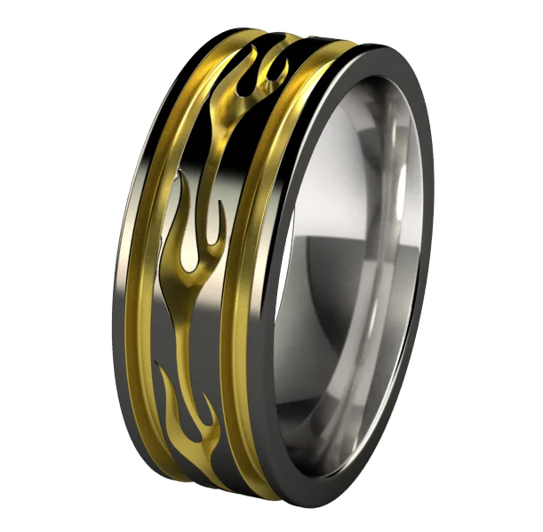 Wide carved flames ring,flames engraved titanium ring,custom texture engraved men ring specialized coating flames ring designs