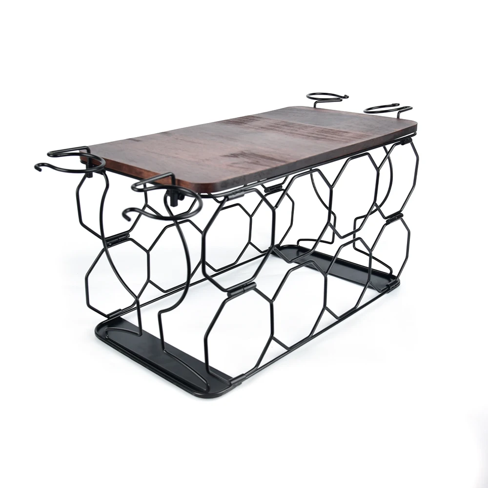 Wholesale 8 Bottles Octagon  Desktop Folding Wine Rack Home Metal with Wooden Folding Wine Rack