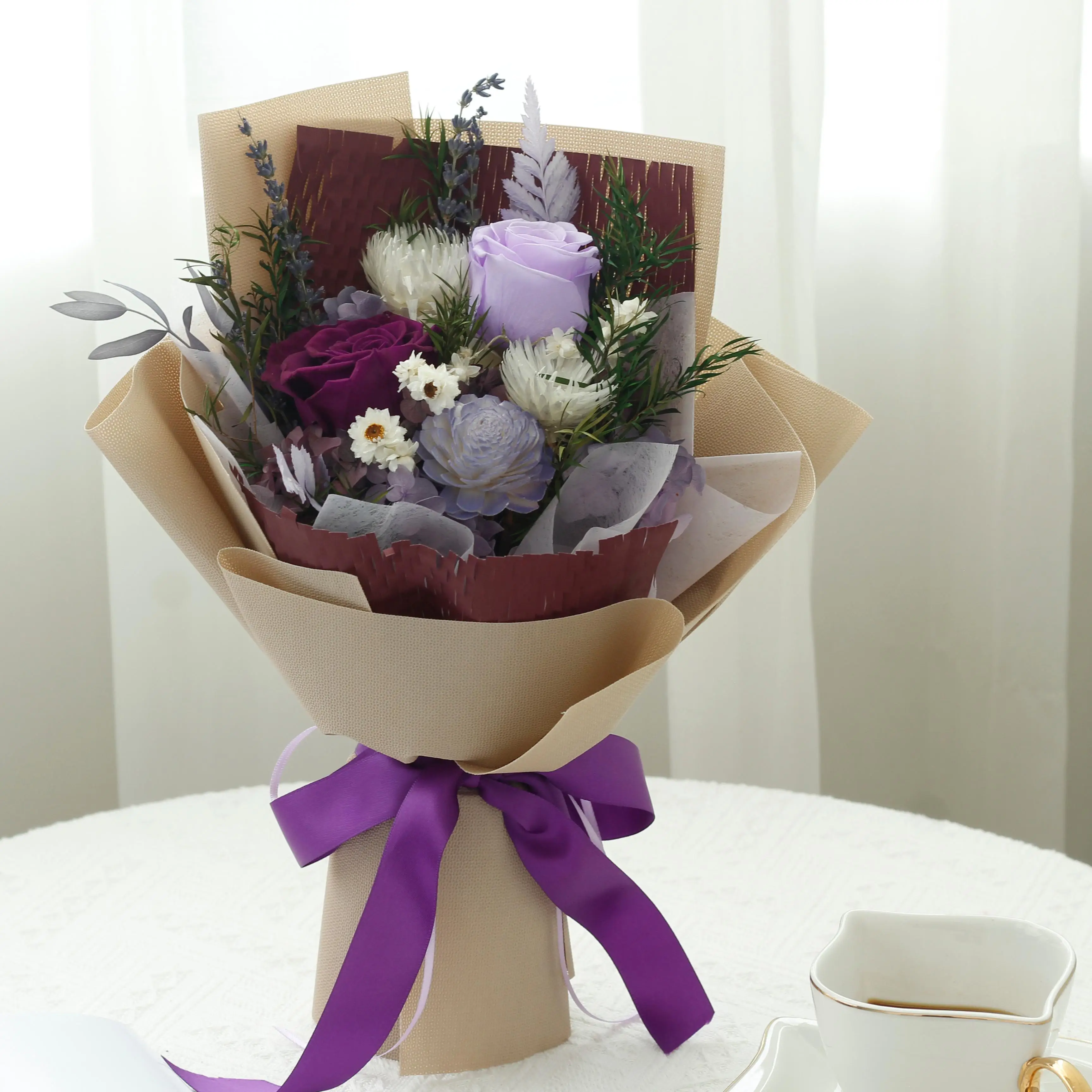 Exquisite Design Wedding Valentines Gifts Handmade Real Preserved Rose Bouquets Custom Dried wholesale Preserved Flowers Bouquet