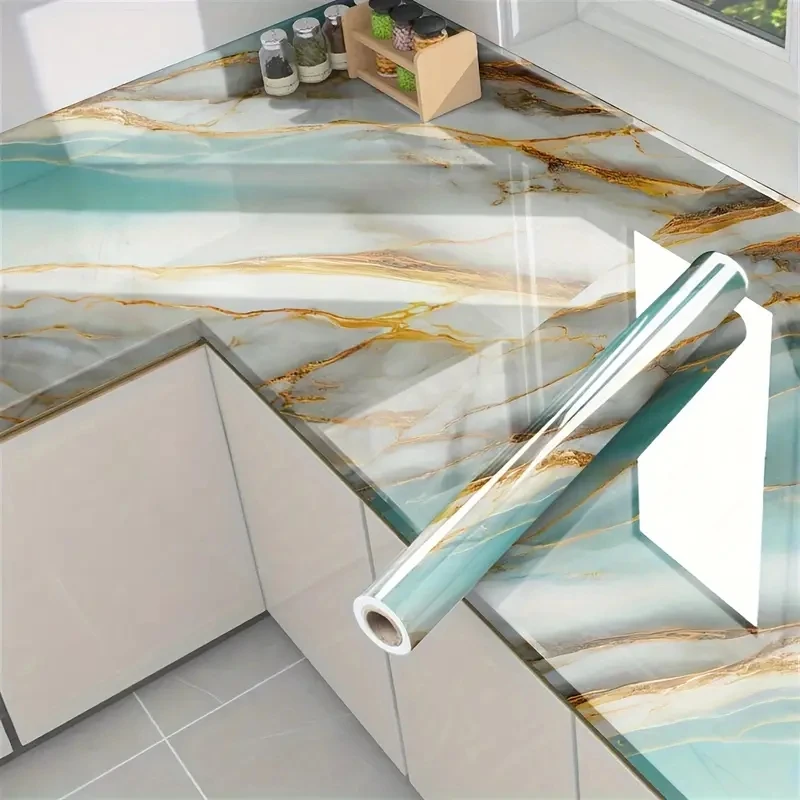 Wall Sticker Luxurious Green Marble Peel & Stick Wallpaper Waterproof Removable Contact Paper For Home Decor
