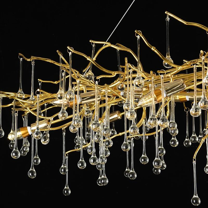 Modern Low Ceiling Long Shape Crystal Chandelier Glass Contemporary Energy Saving Hand Blown Glass Chandelier