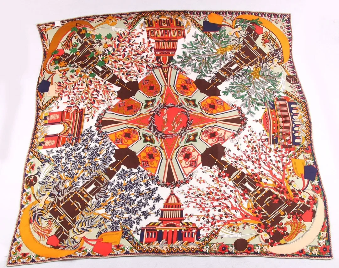 Autumn Square  90*90cm Custom Double Sided Printing Luxury Soft Twill Film 100% Silk Satin Scarf