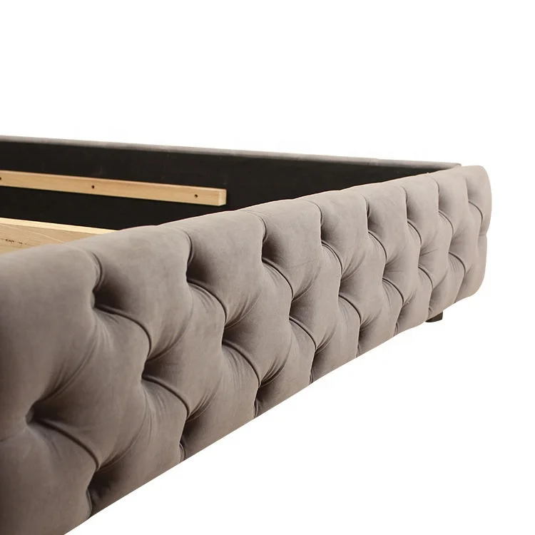 Queen King Size Bed Frame Round twin Tufted Buttons Storage luxury Upholstered Beds Lit Cama dobravel For Bedroom furniture