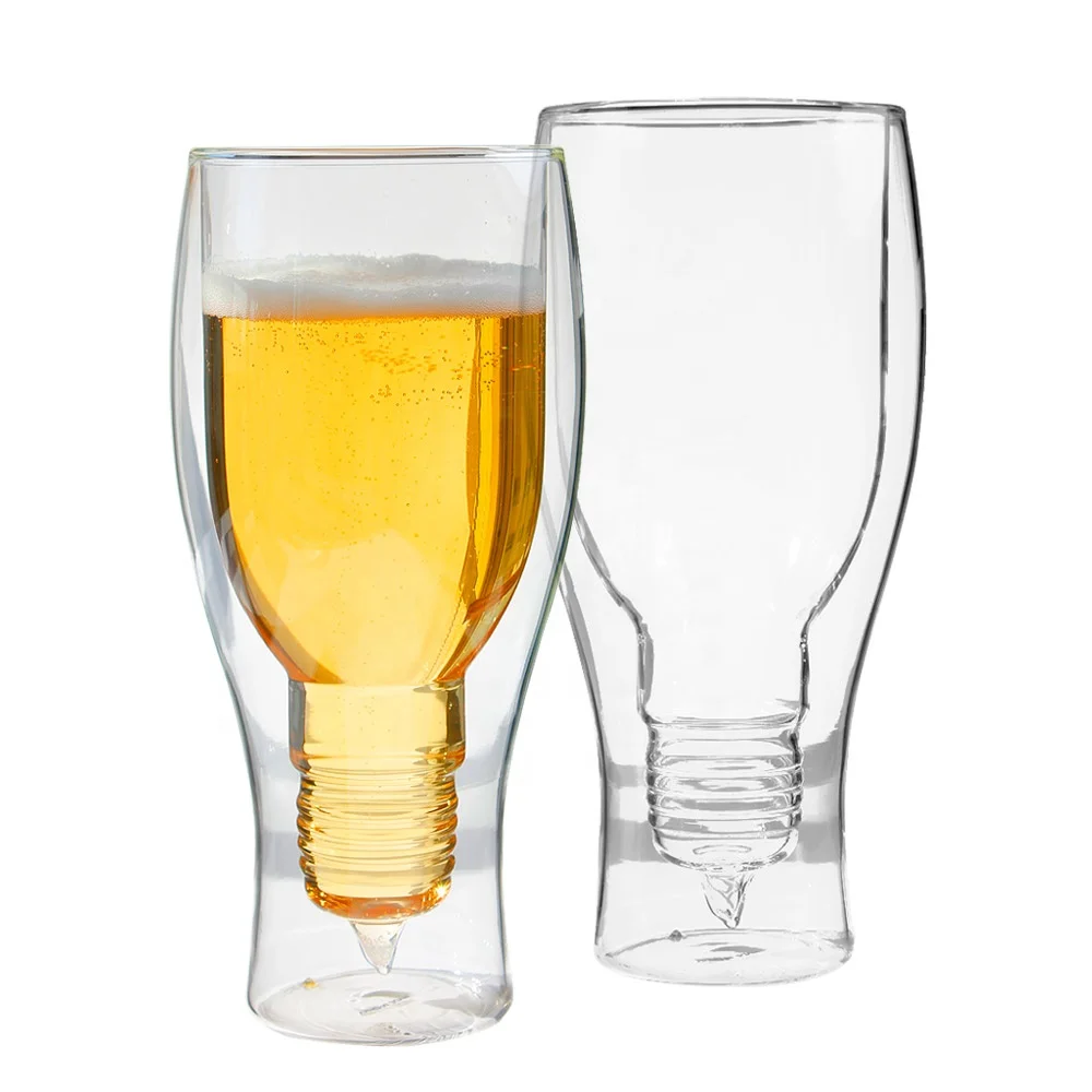 Large Handblown Clear Double Wall Insulated Beer Juice Beverage Glass