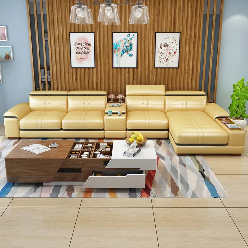 Sofa modern minimalist massage leather living room first layer cowhide intelligent multifunctional mobile phone