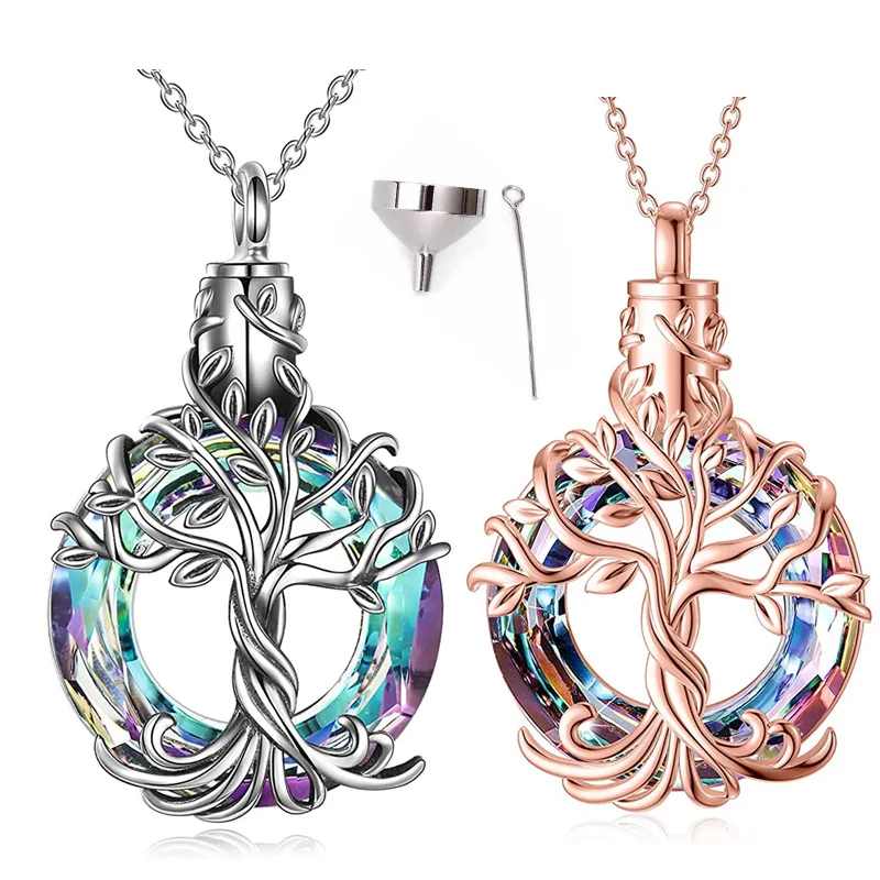 Best-Selling Classic Blue Crystal Life Tree Stainless Steel Pet Ash Pendant Necklace Cross-Border Hot Pet Caskets Urns