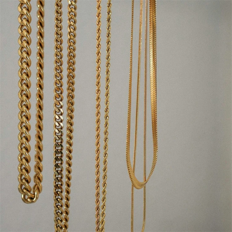 Trendy 18K gold neckla Cuban herringbone Chain Chunky stainless steel Necklace Double-layer snake chain Choker necklaces