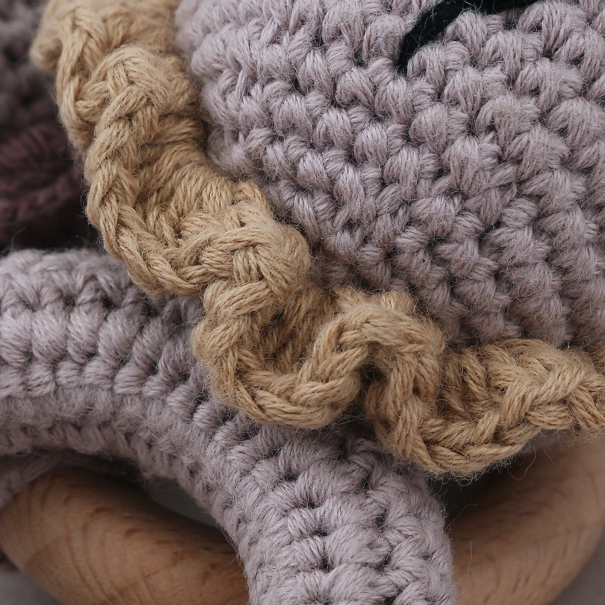 Newborn Gift Bear Shape Baby Teethers Cotton Crochet Rattle Baby Wooden Teethers