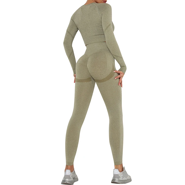 New Arrival Knit Crop Top Wide Waistband Leggings For Running Seamless Yoga Outfit Set Butt Lifter