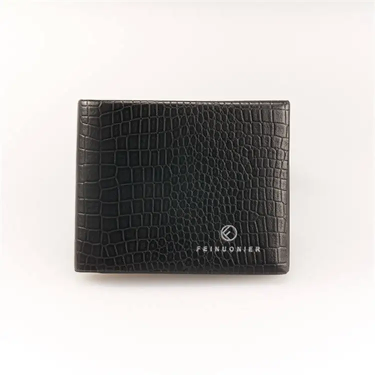 Black Traditional Style Customize Logo Glazed Cattle Hide Soft Bifold Mens Slim Leather Wallet