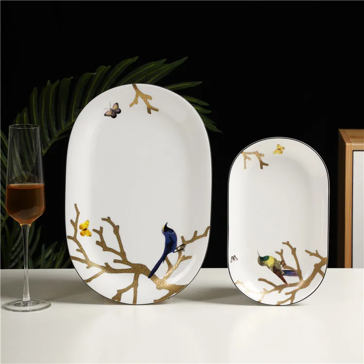 Restaurant fancy sushi serving plates 15 inch bone china oval plate for banquet