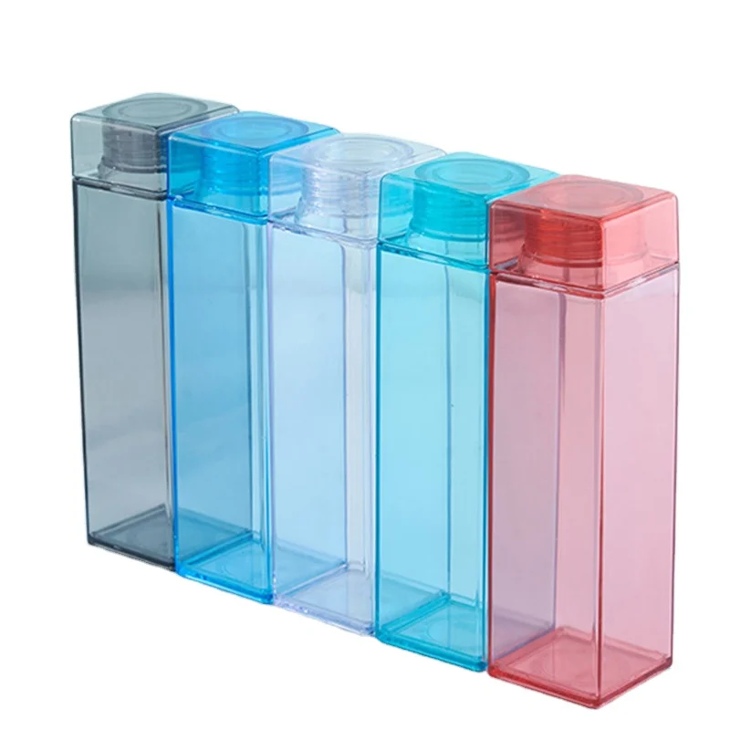 Бесплатный образец, логотип на заказ, Квадратная бутылка для воды, янтарная прозрачная широкая горловина, квадратная пластиковая бутылка для воды