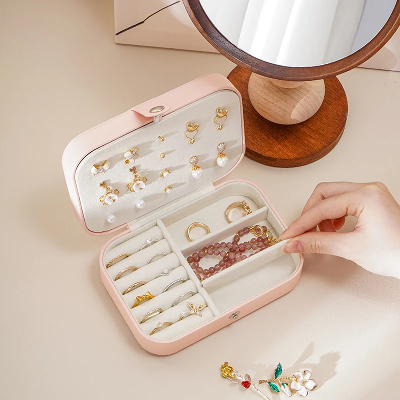 Wholesale Custom Logo Small PU Leather Trinket Jewelry Box Organizer Travel Necklace Ring Earring Jewellery Storage Gift Case