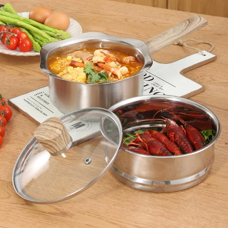 Home kitchen stainless steel pot cookware set steamer pot with glass lid