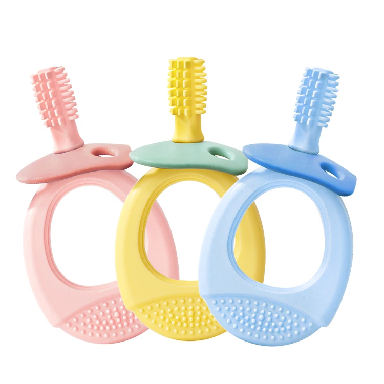 BPA Free Infant Prevent Swallowing Toddler Safety Chewing Grip Baby Gum Care Silicone Toothbrush Teether
