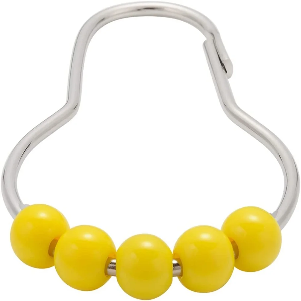 Multi Color Acrylic Five Beads Sliding Window Metal Curtain Rod Holder Rings For Bathroom
