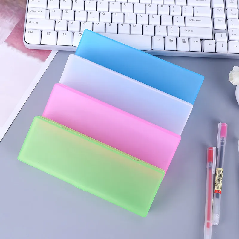 clear Colorful lengthen Plastic Pencil Box Sketch translucent frosted Pencil Case Plastic Stationery Case Amazon Hot Sale