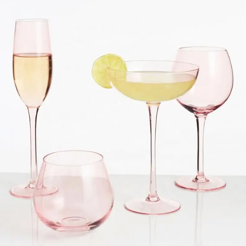 High Quality Vintage Antique Blue Color Pink Wine Glasses