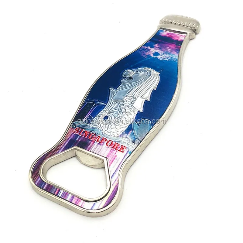 Singapore attractions foil photo neutral beer bottle shaped bottle opener metal magnetic opener