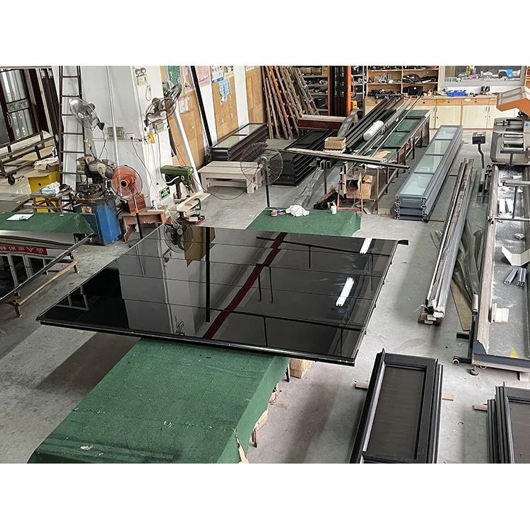 Aluminum alloy black mirror tempered glass frameless reflective electric villa garage door manufacturer