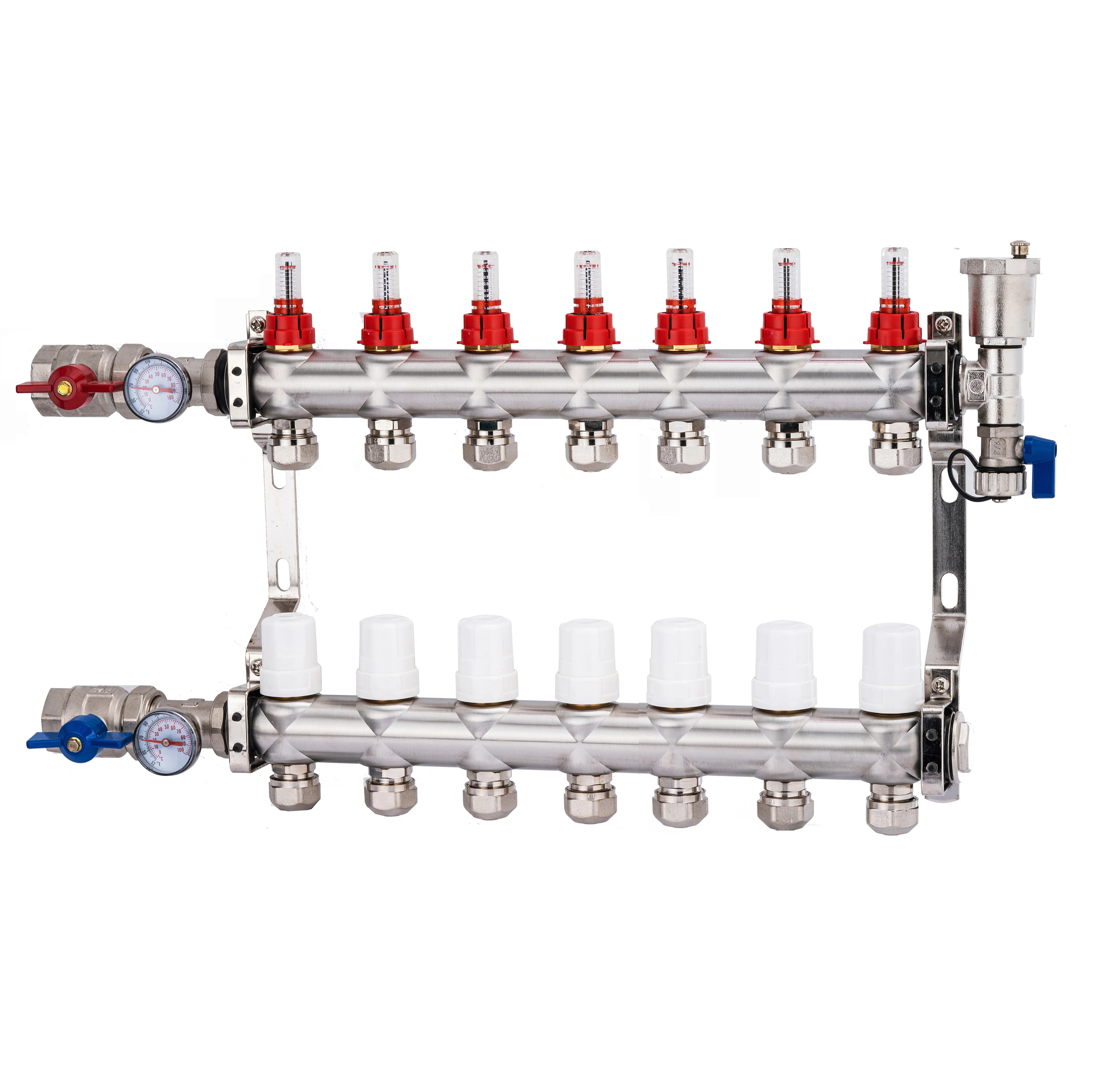 7 Loops stainless steel heating manifold with topmeter