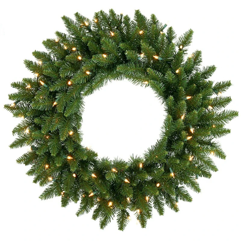 
2019 Commercial-Grade Traditional Christmas Wreath and Matching Christmas Garland Greenery Wreath with Warm White LED Lights 