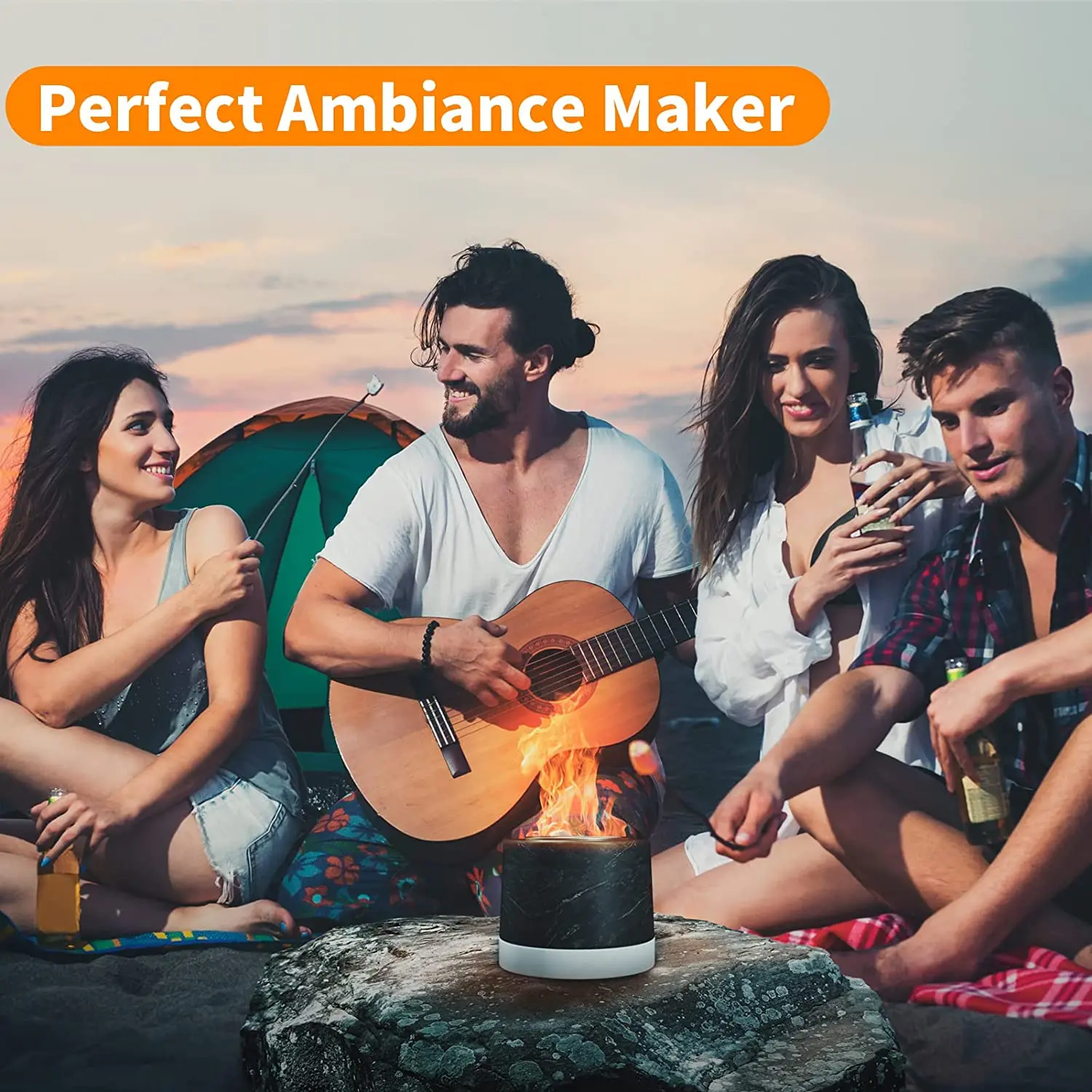 SUNBOW Natural Marble Outdoor Table Steel Fire Pit with Bioethanol Fireplace Lantern for Patio Campfire Indoor Fireplace Table