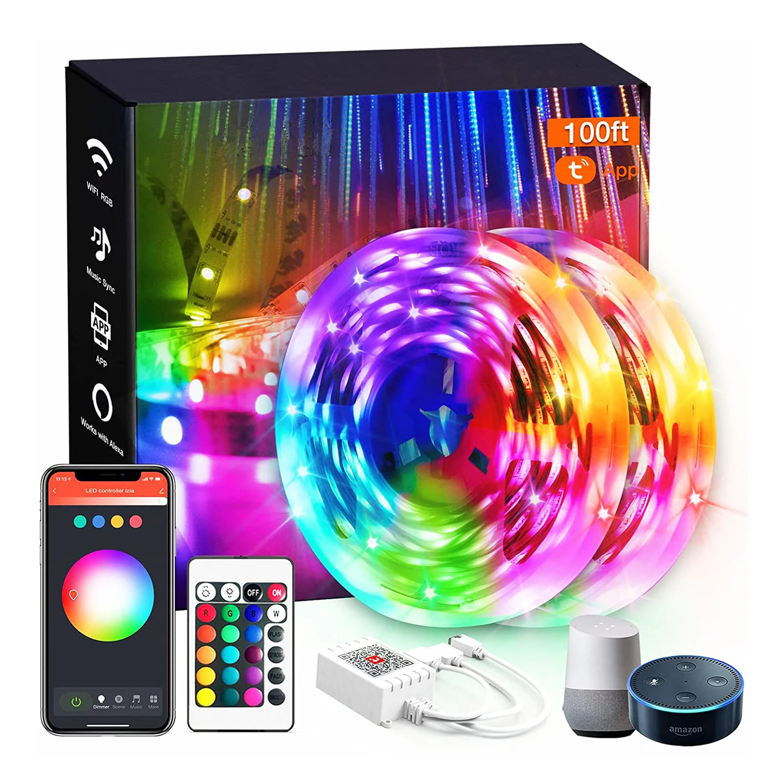 Умная Светодиодная лента Alexa Google со звуковой активацией 5050 футов 30 м 12 В RGB для украшения игрового комнаты Wi-Fi Tuya