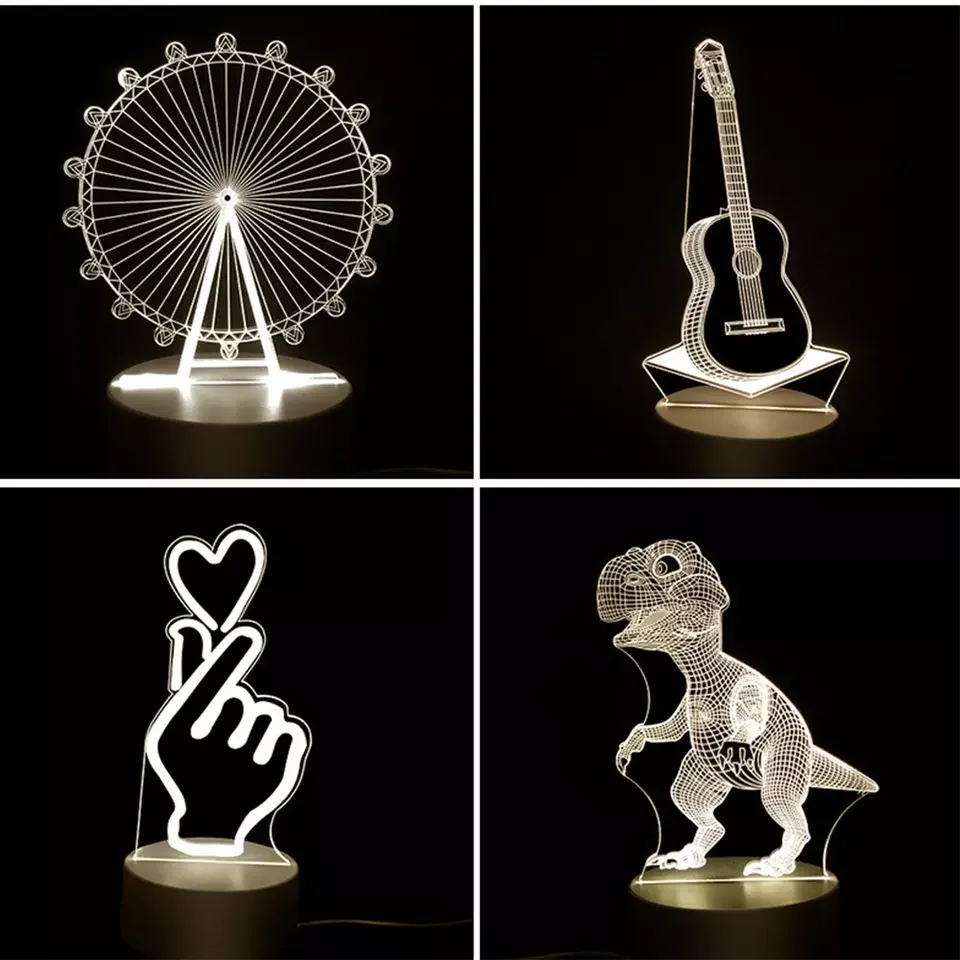 Creative illusion USB switch cute animal Acrylic luminaria led 3d dinosaur night light For Child Bedroom Decoration Gifts