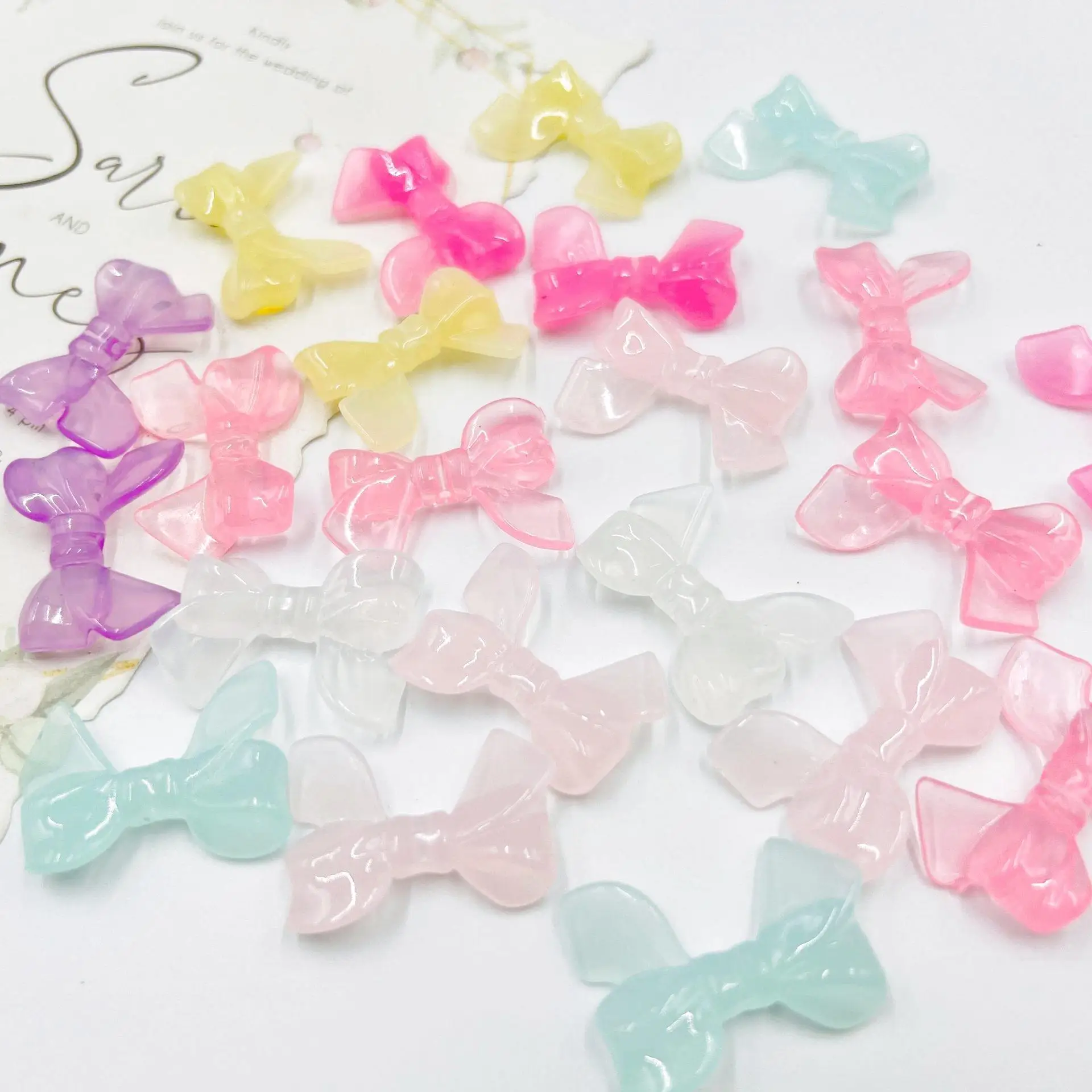 Jelly Ribbon Bow Bead Acrylic Bow Tie Beads Wholesale DIY Jewelry Mobile Phone Rope Accessories Loose Beads